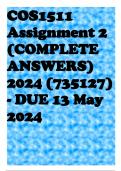 COS1511 Assignment 2 &lpar;COMPLETE ANSWERS&rpar; 2024 &lpar;735127&rpar; - DUE 13 May 2024