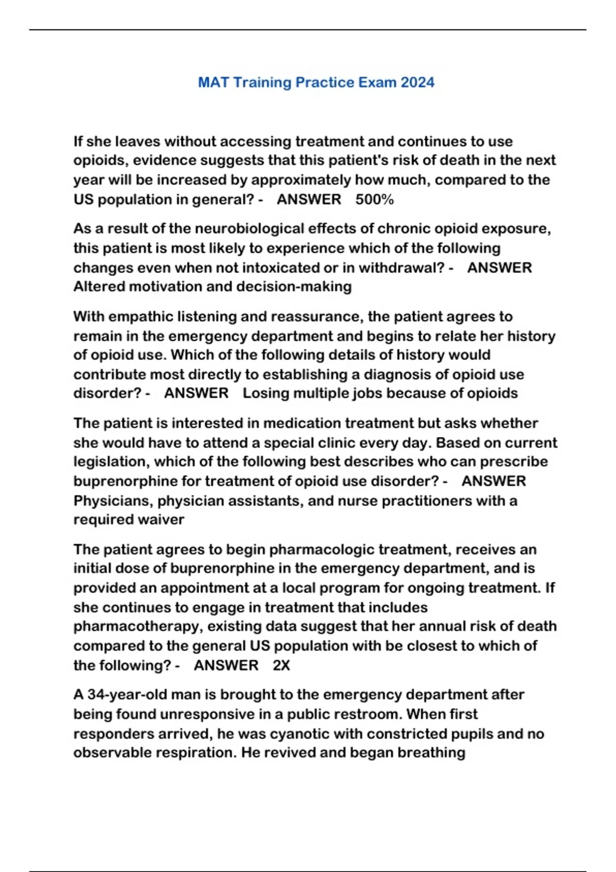 MAT Training Practice Exam 2024 MAT Training Stuvia US