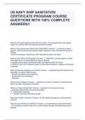 US NAVY SHIP SANITATION CERTIFICATE PROGRAM COURSE QUESTIONS WITH 100% COMPLETE ANSWERS!!