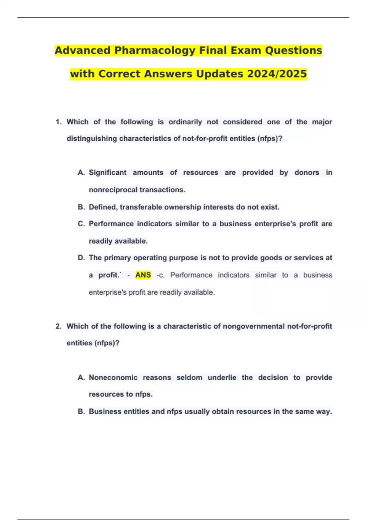 Advanced Pharmacology Final Exam Questions with Correct Answers Updates ...