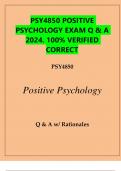 PSY4850 POSITIVE PSYCHOLOGY EXAM Q & A 2024. 100% VERIFIED CORRECT