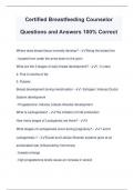 Certified Breastfeeding Counselor Questions and Answers 100% Correct