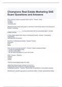 Champions Real Estate Marketing SAE Exam Questions and Answers 100&percnt; correct