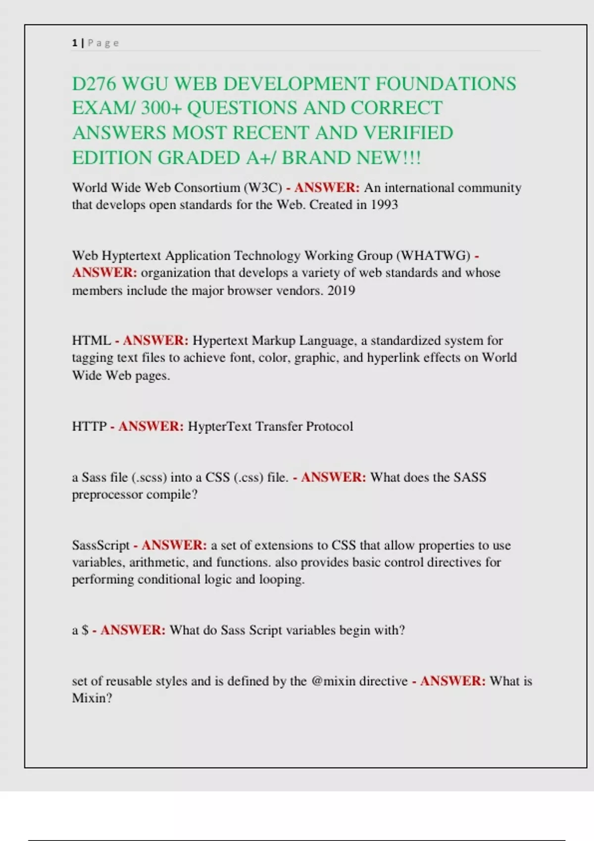 D276 WGU WEB DEVELOPMENT FOUNDATIONS EXAM/ 300+ QUESTIONS AND CORRECT ...