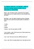 FLORIDA DENTAL HYGIENE LAWS & RULES EXAM QUESTIONS FULLY SOLVED & UPDATED
