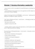 Module 7 Nursing Informatics Leadership Questions and answers latest update