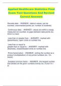Applied Healthcare Statistics Final Exam Test Questions And Revised  Correct Answers