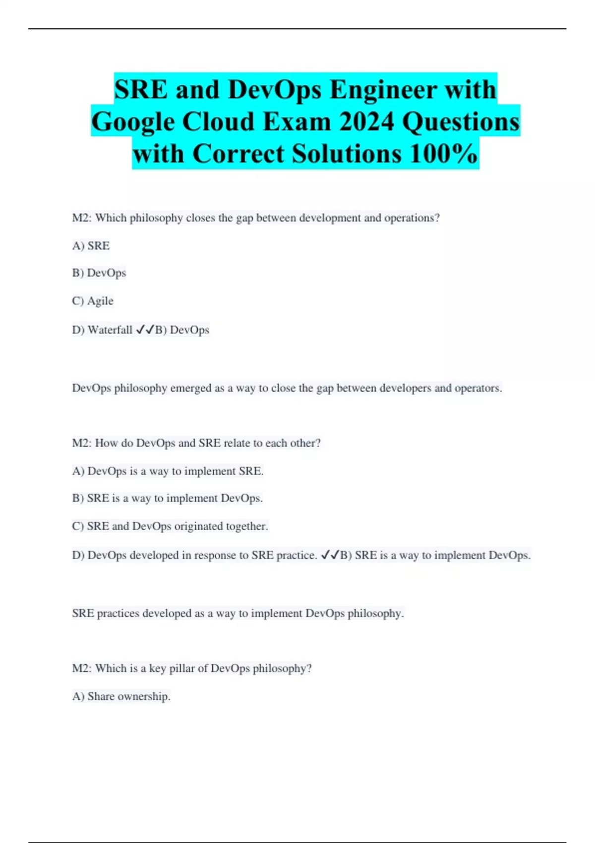 SRE and DevOps Engineer with Google Cloud Exam 2024 Questions with ...