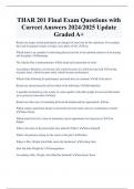 THAR 201 Final Exam Questions with  Correct Answers 2024&sol;2025 Update  Graded A&plus;
