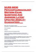 NURS 6630 Psychopharmacology Midterm Exam. Questions And Answers Latest Updated 2024.A+ Guaranteed.,,,,