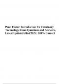 Penn Foster: Introduction To Veterinary Technology Exam Questions and Answers, Latest Updated 2024/2025 | 100% Correct Answers.
