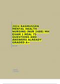 2024 RASMUSSEN MENTAL HEALTH NURSING (NUR 2488) MH EXAM 1 REAL 75 QUESTIONS AND ANSWERS ALREADY GRADED A+