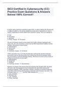 ISC2 Certified In Cybersecurity &lpar;CC&rpar; Practice Exam Questions & Answers Solved 100&percnt; Correct&excl;&excl;