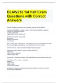 BLAW212 1st half Exam Questions with Correct Answers 
