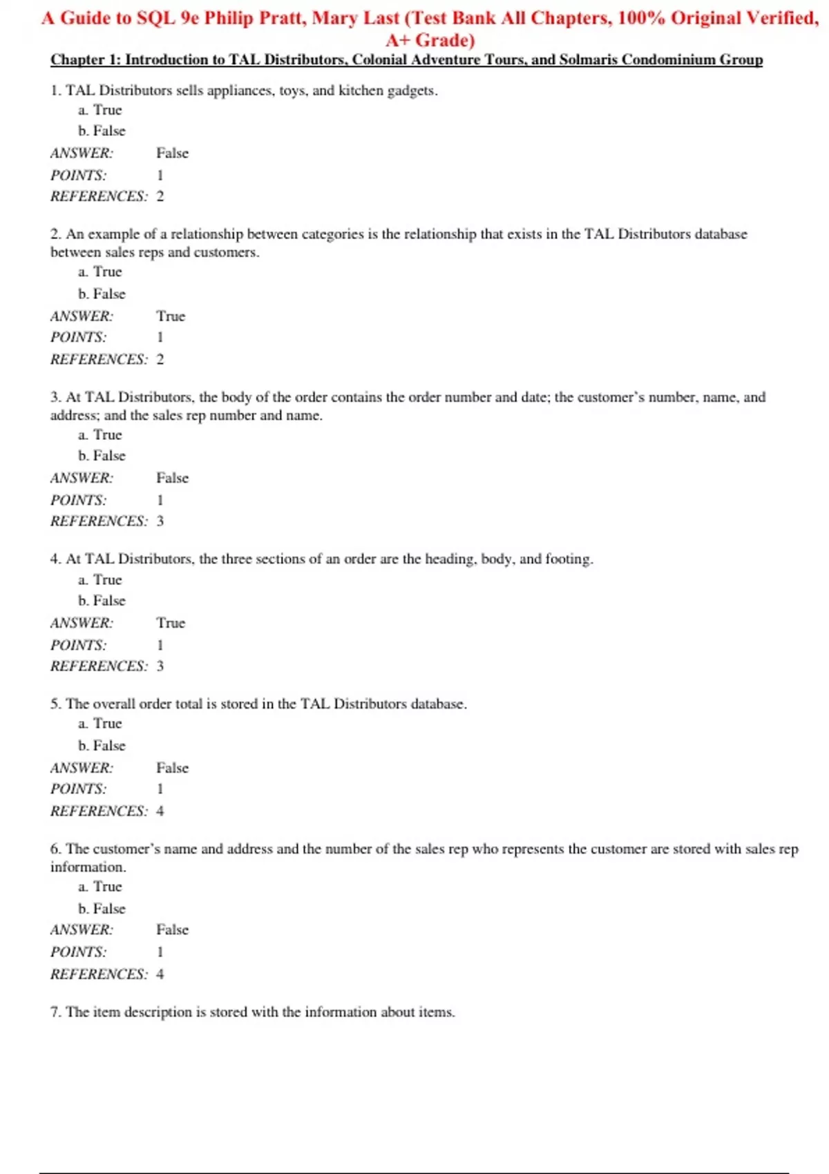 Guide To Sql 9th Edition Test Bank for A Guide to SQL 9th Edition By Philip Pratt, Mary Last ...