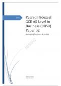  Edexcel Level 3 GCE AS Level in Business (8BS0)    Advanced Subsidiary PAPER 2: Managing Business Activities Friday 26 May 2023