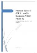 Edexcel GCE A Level in Business (9BS0) Paper 02 Business activities, decisions and strategy Wednesday 7 June 2023