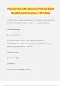 Pearson Vue Life Insurance Practice Exam Questions and Answers 100% Pass