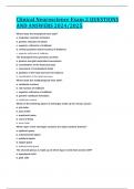 Clinical Neuroscience Exam 2 QUESTIONS AND ANSWERS 2024&sol;2025