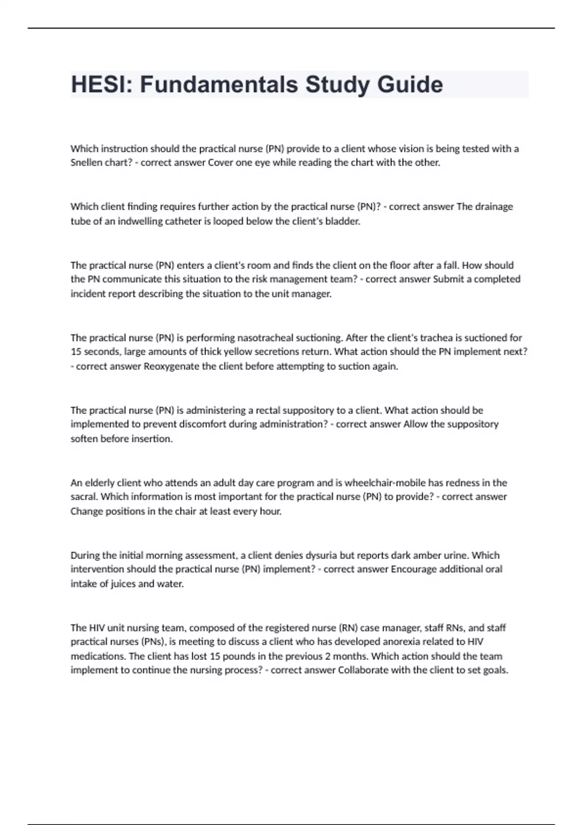 HESI: Fundamentals Study Guide fully solved 2024 - HESI NURSING - Stuvia US