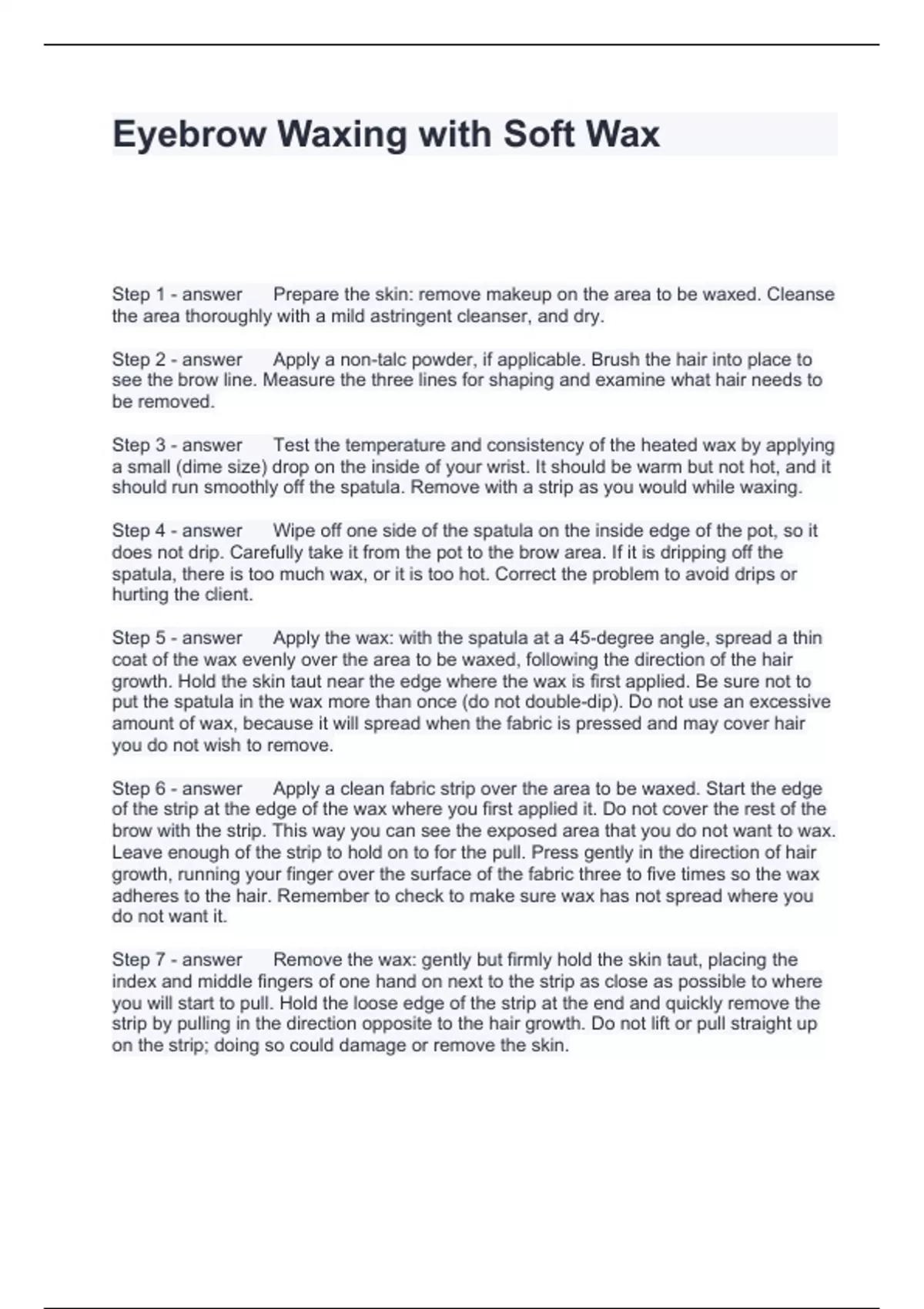 Eyebrow Waxing with Soft Wax Questions and Answers 100 Accurate