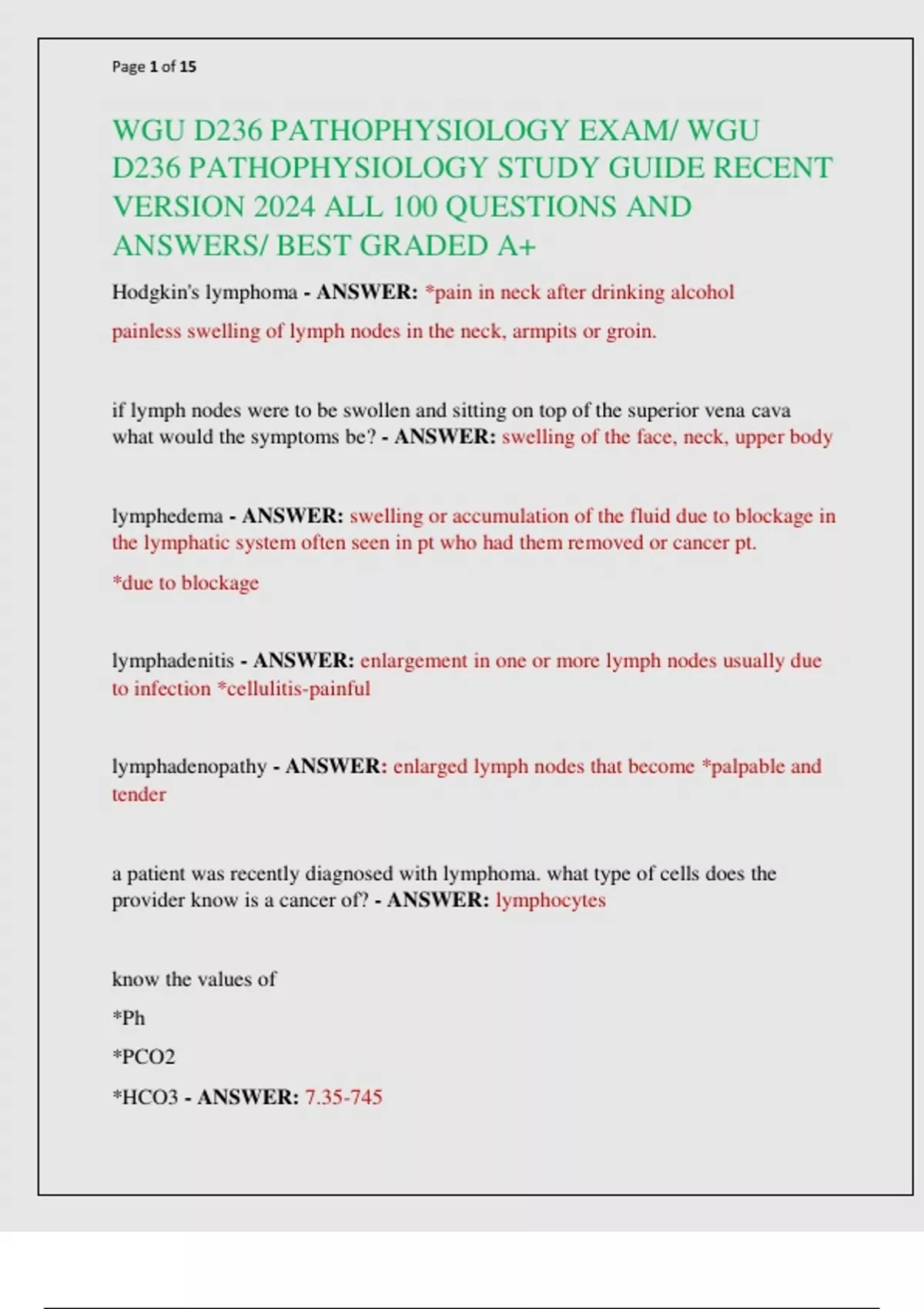 WGU D236 PATHOPHYSIOLOGY EXAM/ WGU D236 PATHOPHYSIOLOGY STUDY GUIDE ...