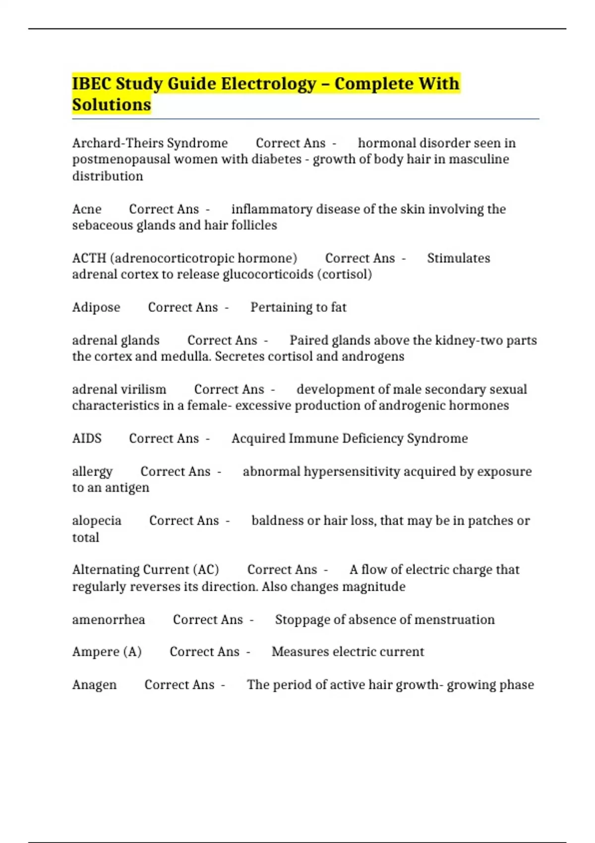 IBEC Study Guide Electrology Complete With Solutions IBEC Stuvia US