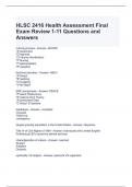 HLSC 2416 Health Assessment Final Exam Review 1-11 Questions and Answers 2024
