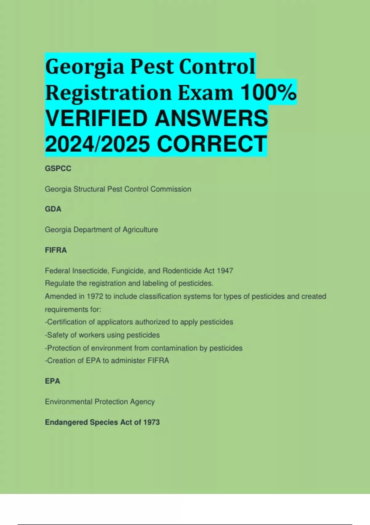 BEST REVIEW Pest Control Registration Exam 100 VERIFIED