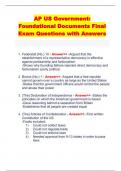 AP US Government: Foundational Documents Final Exam Questions with Answers