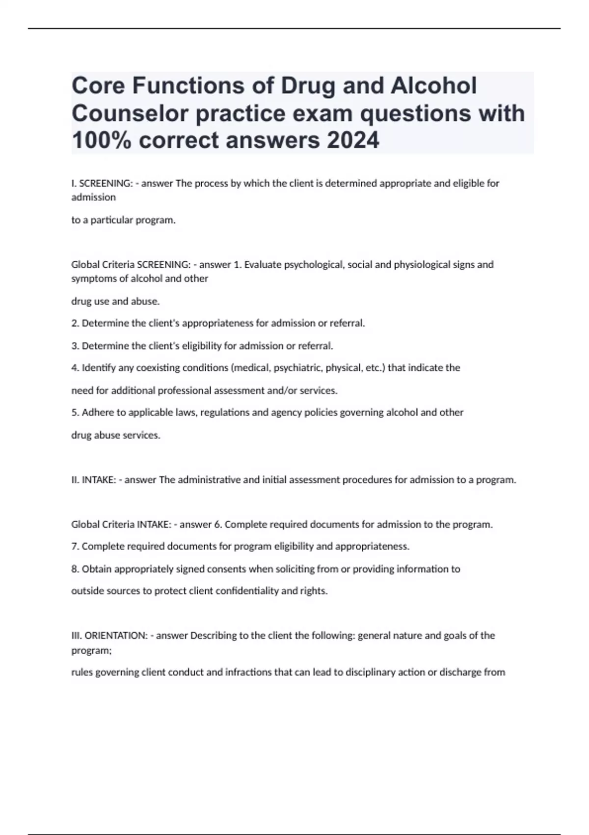 DOT Drug Abuse and Alcoholism practice exam questions with 100 correct