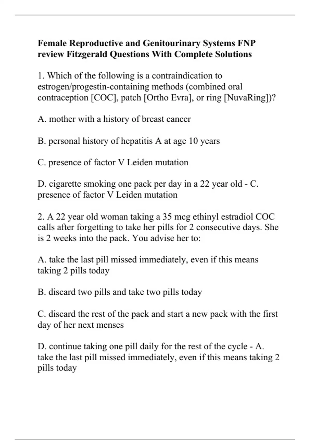 Female Reproductive and Genitourinary Systems FNP review Fitzgerald ...