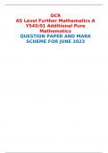 OCR AS Level Further Mathematics A Y545/01 Additional Pure Mathematics  QUESTION PAPER AND MARK SCHEME FOR JUNE 2023 