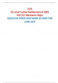 OCR AS Level Further Mathematics B (MEI) Y421/01 Mechanics Major QUESTION PAPER AND MARK SCHEME FOR JUNE 2023 