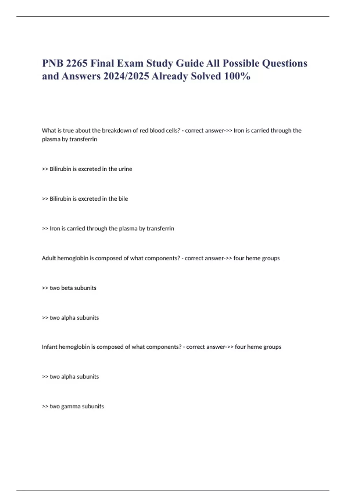 PNB 2265 Final Exam Study Guide All Possible Questions and Answers 2024 ...