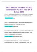 NHA: Medical Assistant (CCMA) Certification Practice Test 2.0 B Latest 2024 
