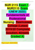 NUR 2115 Exam 1 / NUR2115 Exam 1(NEW 2020): Fundamentals of Professional Nursing: Rasmussen College (Latest 2019/20 Complete Solution, Already Graded A)