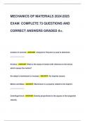 MECHANICS OF MATERIALS 20242025  EXAM COMPLETE 73 QUESTIONS AND  CORRECT ANSWERS GRADED A+.