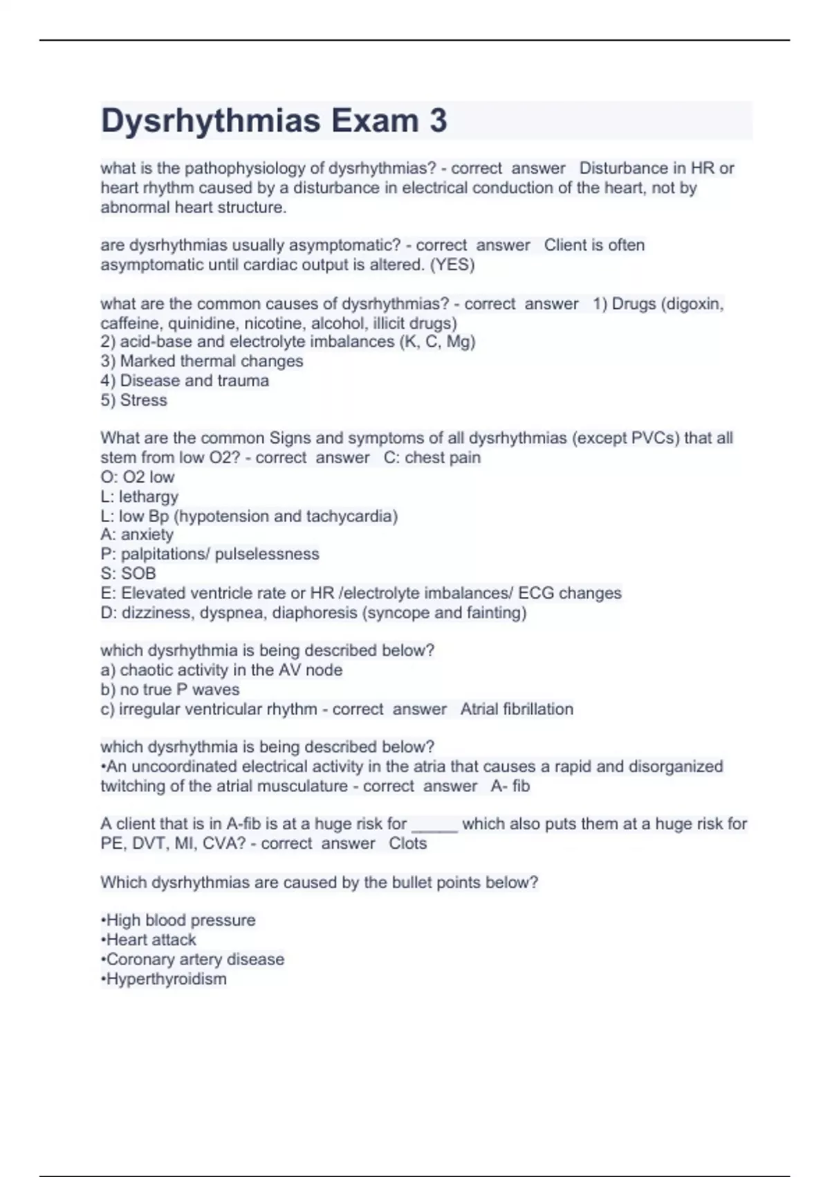 Dysrhythmias Exam 3 questions and answers 100% correct 2024 ...