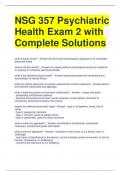 NSG 357 Psychiatric Health Exam 2 with Complete Solutions