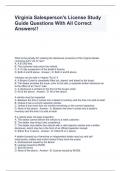 Virginia Salesperson's License Study Guide Questions With All Correct Answers&excl;&excl;