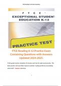 FTCE Reading K-12 Practice Exam Containing Questions with Answers Updated 2024-2025.