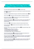Lifespan Developmental Psychology - Exam 4 Practice Questions and Answers