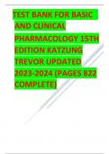 TEST BANK FOR BASIC AND CLINICAL PHARMACOLOGY 15TH EDITION KATZUNG TREVOR UPDATE PAGES 822 COMPLETE GRADED A+
