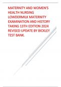 MATERNITY AND WOMEN'S HEALTH NURSING LOWDERMILK MATERNITY EXAMINATION AND HISTORY TAKING 13TH EDITION 2024 REVISED UPDATE BY BICKLEY TEST BANK&period;&period;pdf