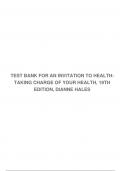 TEST BANK FOR AN INVITATION TO HEALTH: TAKING CHARGE OF YOUR HEALTH, 19TH EDITION, DIANNE HALES