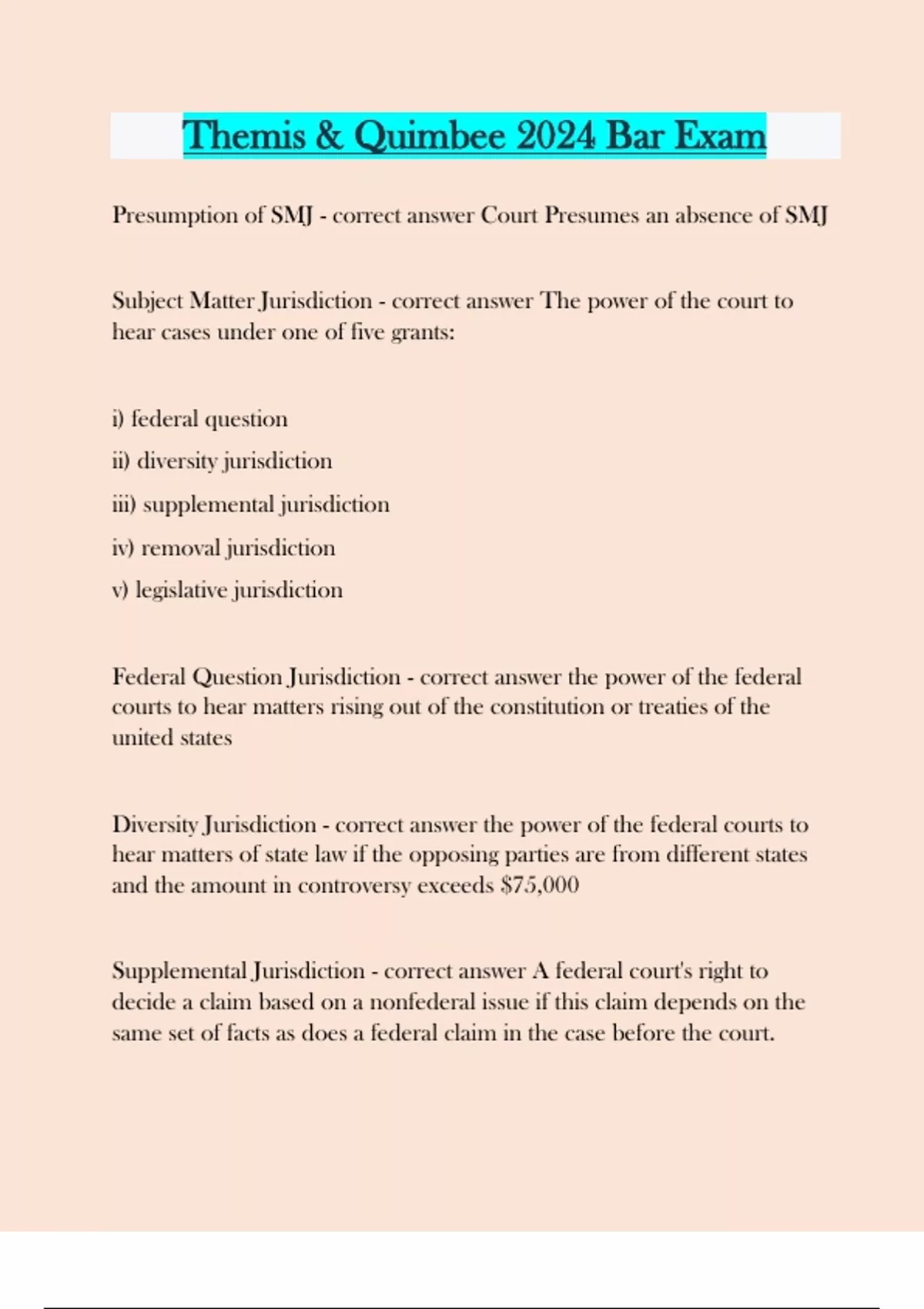 Themis & Quimbee 2024 Bar Exam Questions and answers latest update ...