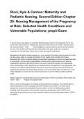 Ricci, Kyle & Carman: Maternity and Pediatric Nursing, Second Edition Chapter 20: Nursing Management of the Pregnancy at Risk: Selected Health Conditions and Vulnerable Populations; prepU Exam Questions And Answers