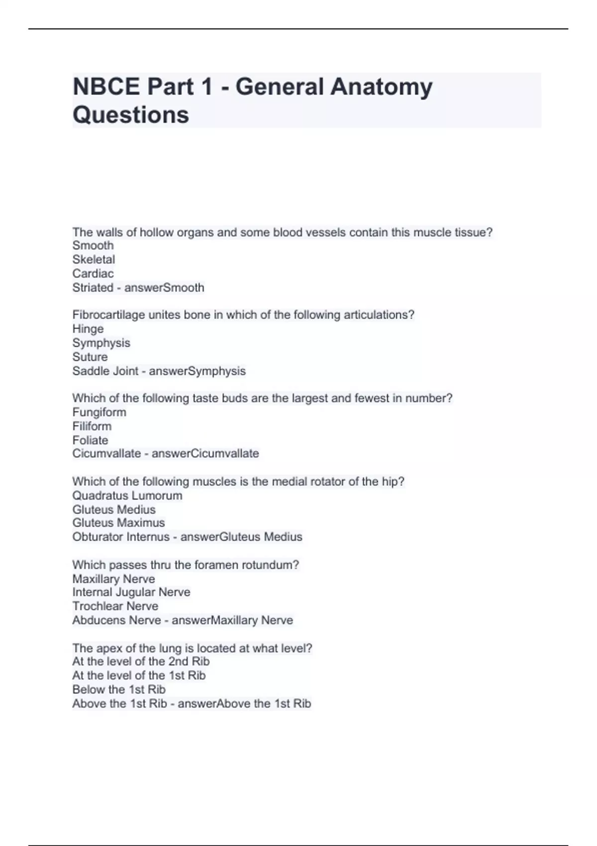 NBCE Part 1 General Anatomy Questions and Answers 2024 NBCE Stuvia US