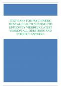 TEST BANK FOR PSYCHIATRIC  MENTAL HEALTH NURSING 7TH  EDITION BY VIDEBECK LATEST  VERSION ALL QUESTIONS AND  CORRECT ANSWERS